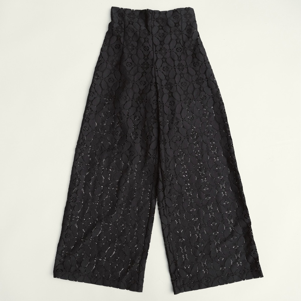 NWT Desigual Black Lace Sheer Wide Leg Pants US size M